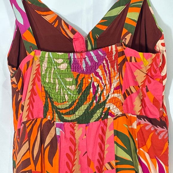 Maeve V-neck Tropical Print Mini Dress" by Anthropologie size 4 linen blend - Picture 5 of 6